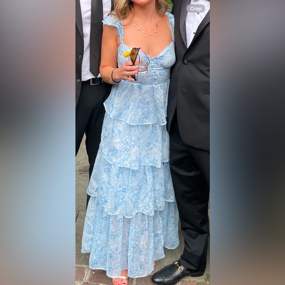 Astr Light Blue Floral Tiered Dress